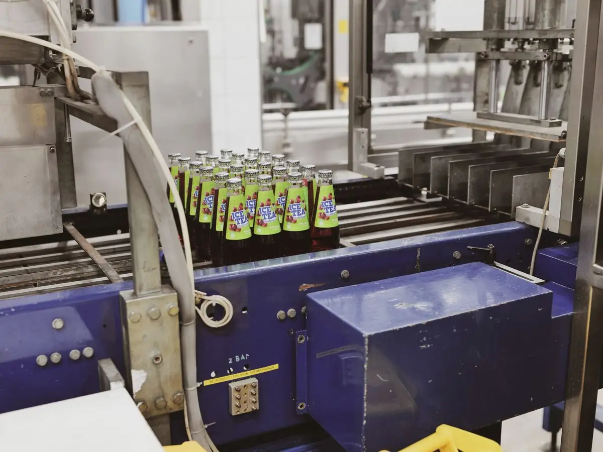 Glass bottles on an automated bottling line