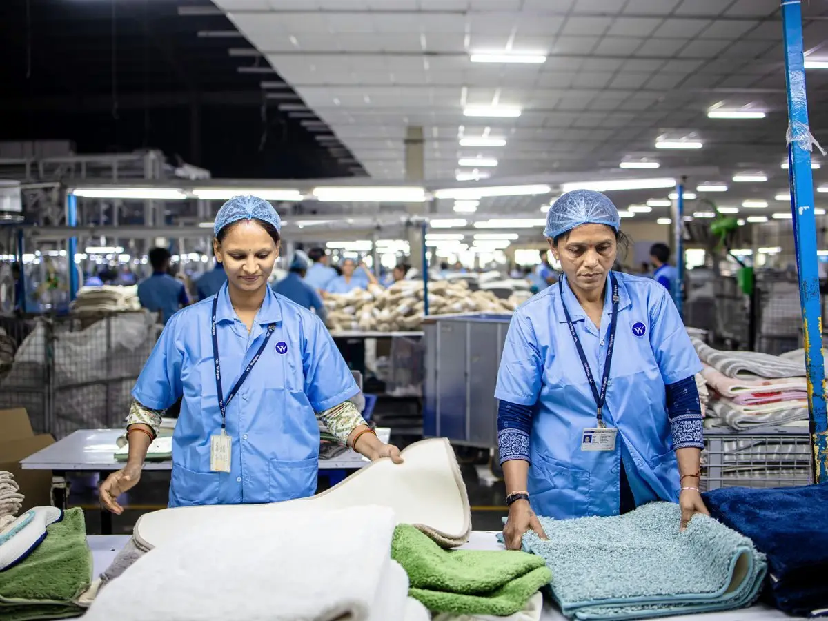 Workers on shift in a textile factory