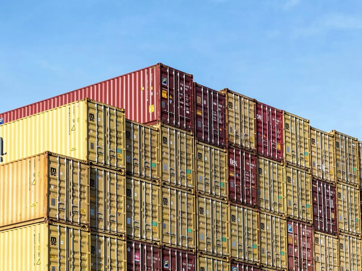 Stacked shipping containers