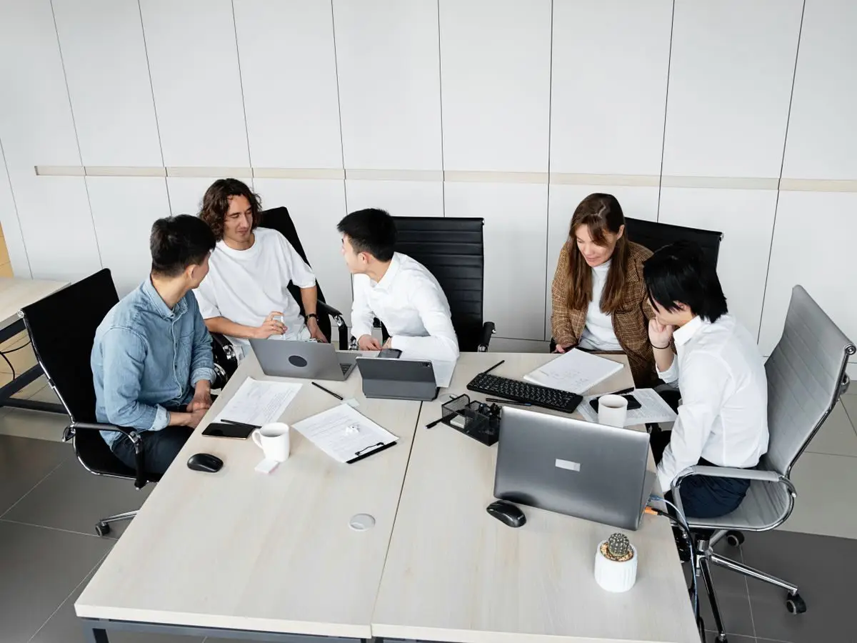 Team brainstorming in a bright office