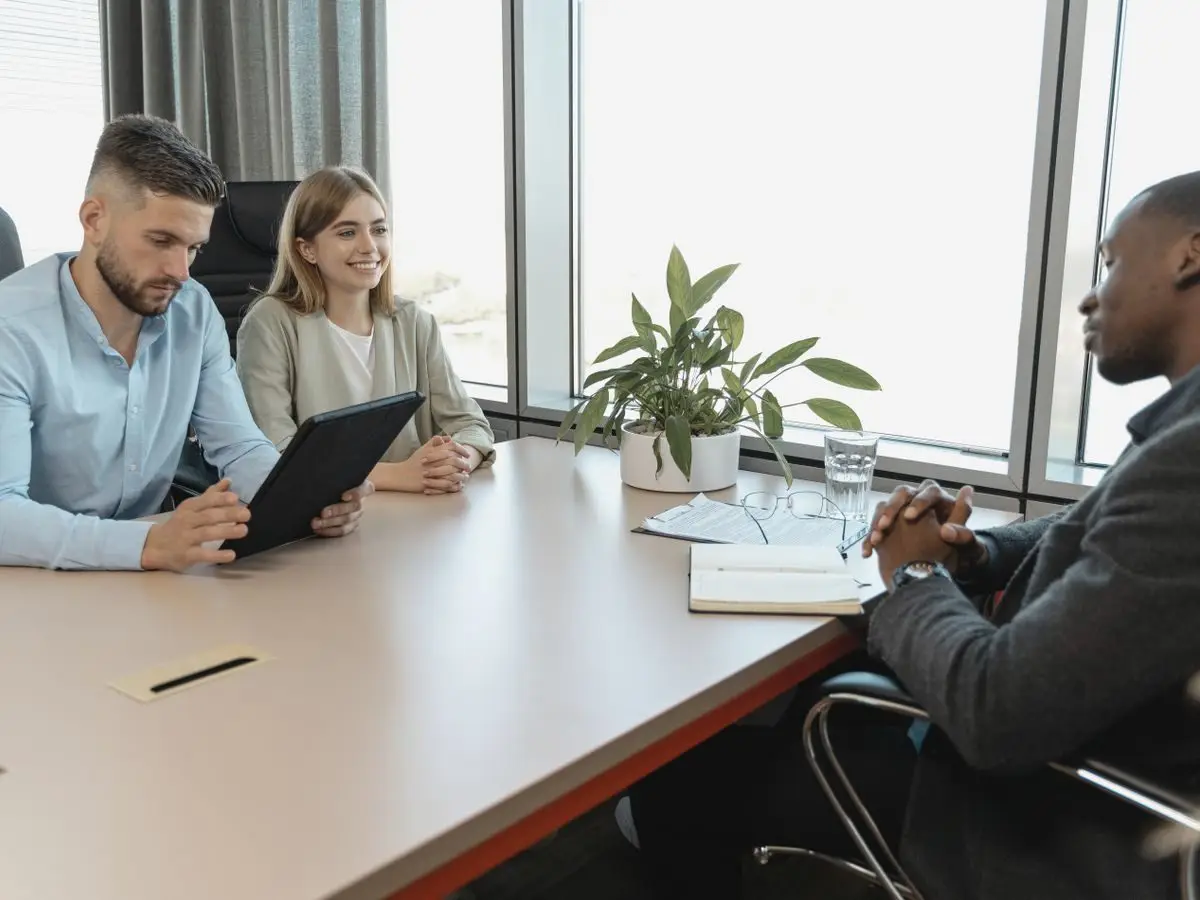 Interview with three people in an office