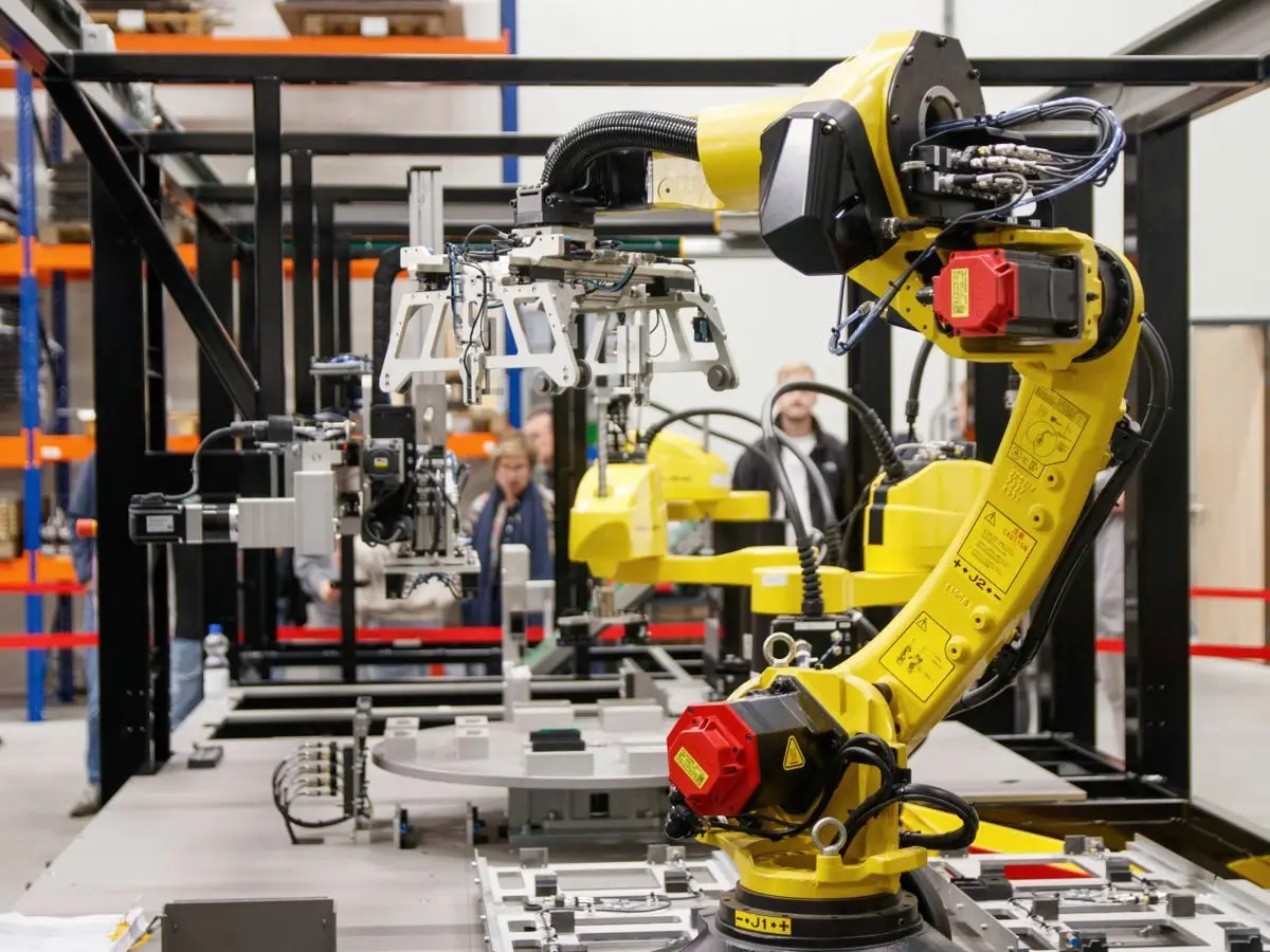 Industrial robotic arm on a production line